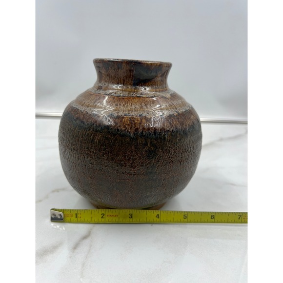 Ronnie Lowery Just Muddin Pottery Stoneware Vase Brown Glaze 2017 Signed Studio - Picture 10 of 12